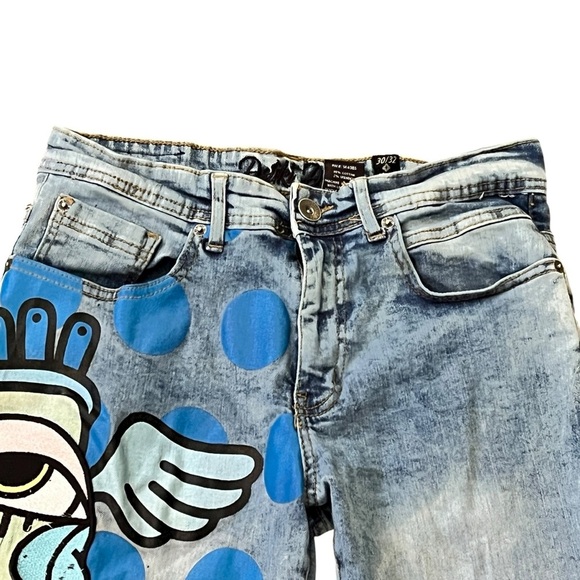 DSTRKT Men's Cream Blue Stretch Street Wear Distressed Denim Jeans Sz 30x32 - Picture 4 of 11